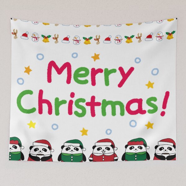 Item preview, Merry Christmas Cute Typography Design with Panda Characters designed and sold by designbymahi.