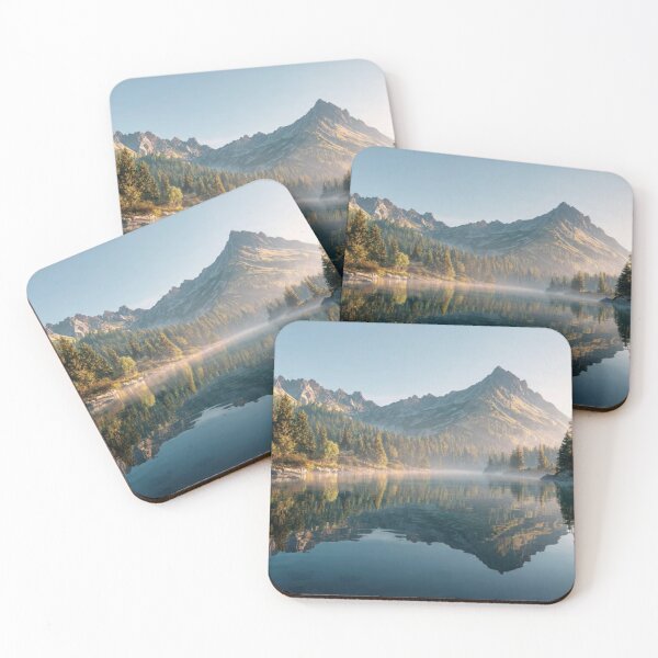 Item preview, Serene Mountain Lake Landscape with Reflected Peaks and Lush Forest Trees designed and sold by LeoArt007.