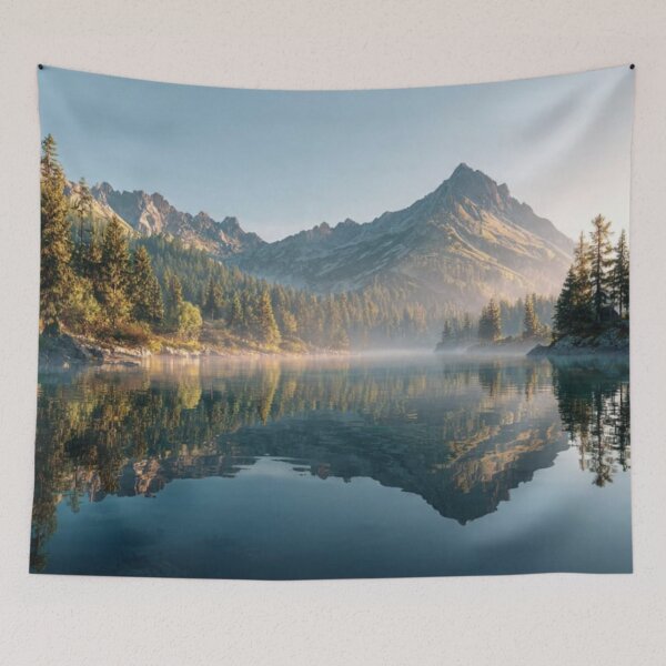 Item preview, Serene Mountain Lake Landscape with Reflected Peaks and Lush Forest Trees designed and sold by LeoArt007.