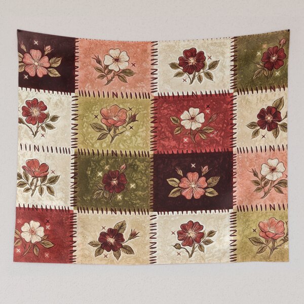 Item preview, Rustic Cottagecore Floral Patchwork Quilt Pattern designed and sold by Hen-C-Art.