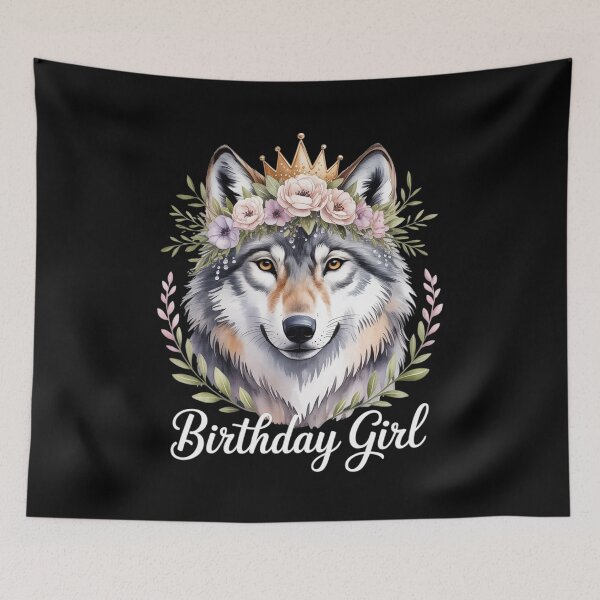Item preview, Wolf with Flowers for the Birthday Girl  designed and sold by RoyTill0Art.