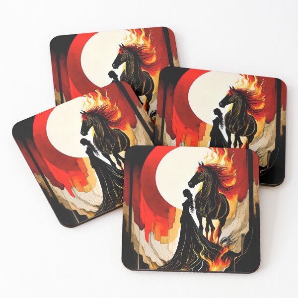 Item preview, Fire Horse and Woman - Dark Fantasy Abstract Art designed and sold by SolaoLab.