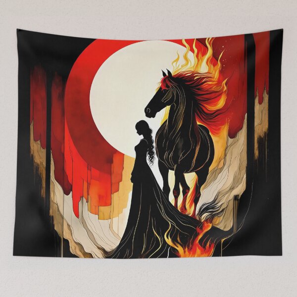 Item preview, Fire Horse and Woman - Dark Fantasy Abstract Art designed and sold by SolaoLab.