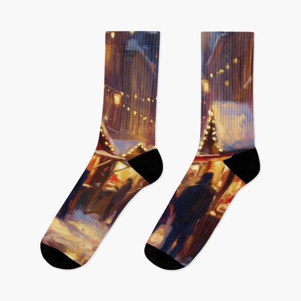 Item preview, Cozy Christmas Market Evening – Warm Winter Holiday Street Art Illustration designed and sold by MuseAI.