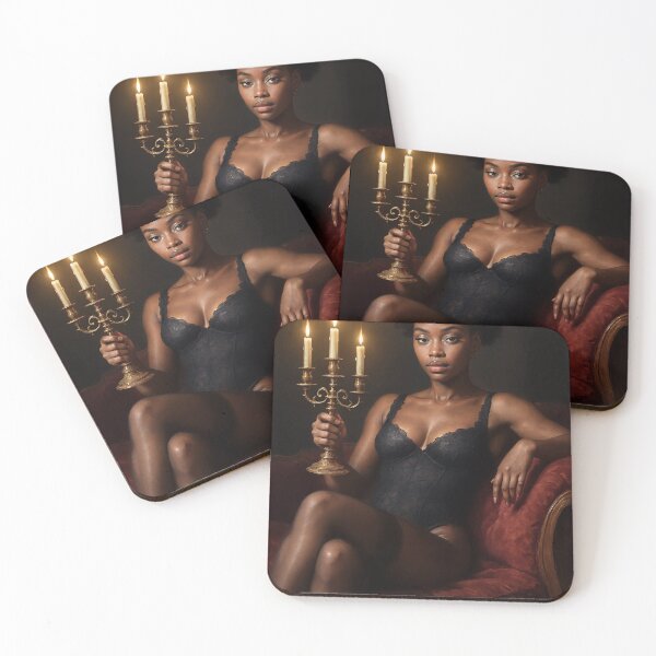 Item preview, Black woman holds candelabra on velvet chair designed and sold by CathryneDelamort.