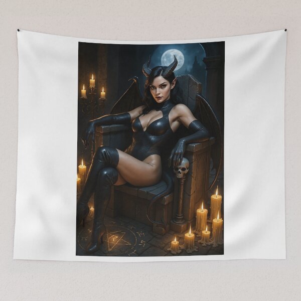 Item preview, Horned winged woman on throne with candelabra designed and sold by CathryneDelamort.