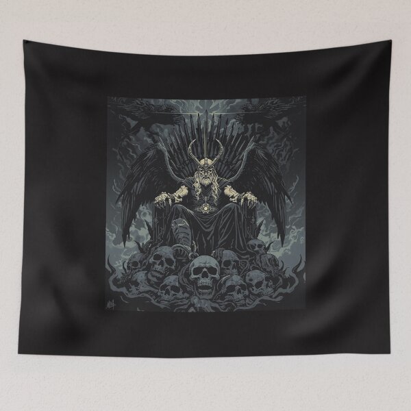 Item preview, Dark Fantasy Odin on Throne of Skulls with Raven Wings Norse Mythology Art designed and sold by TitanRN.