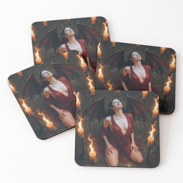 Item preview, Devilish woman with wings surrounded by candelabra designed and sold by CathryneDelamort.