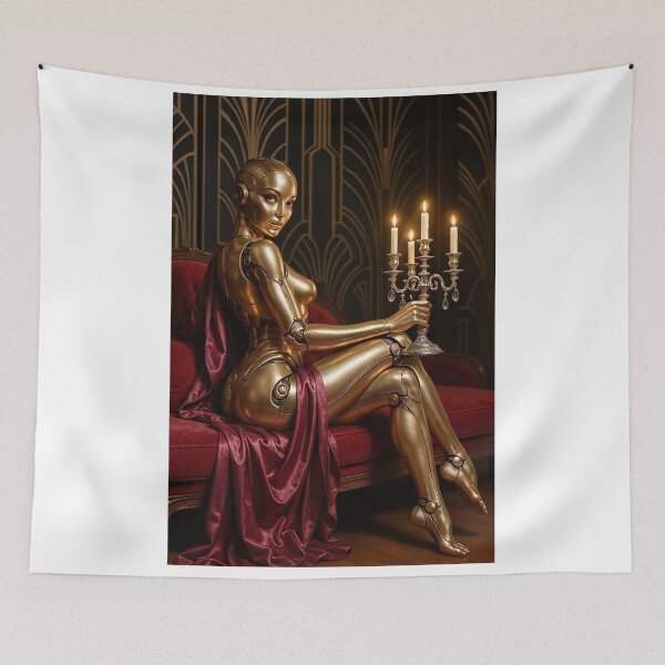 Item preview, Golden robotic woman holding candelabra designed and sold by CathryneDelamort.