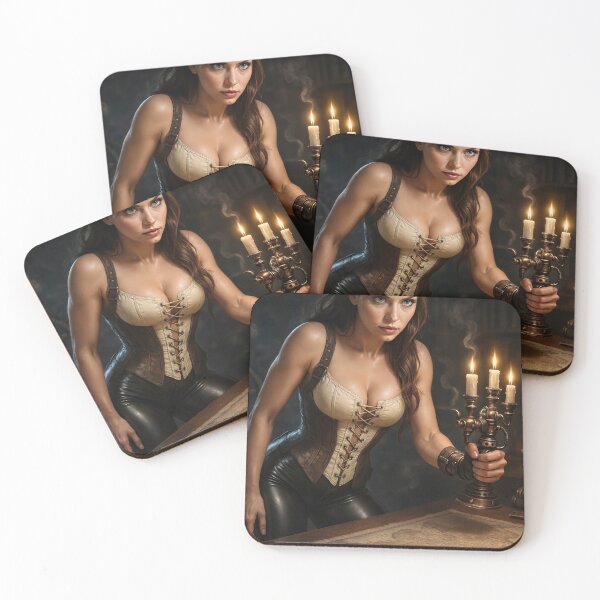 Item preview, Steampunk woman holds candelabra over map designed and sold by CathryneDelamort.