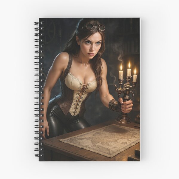 Item preview, Steampunk woman holds candelabra over map designed and sold by CathryneDelamort.