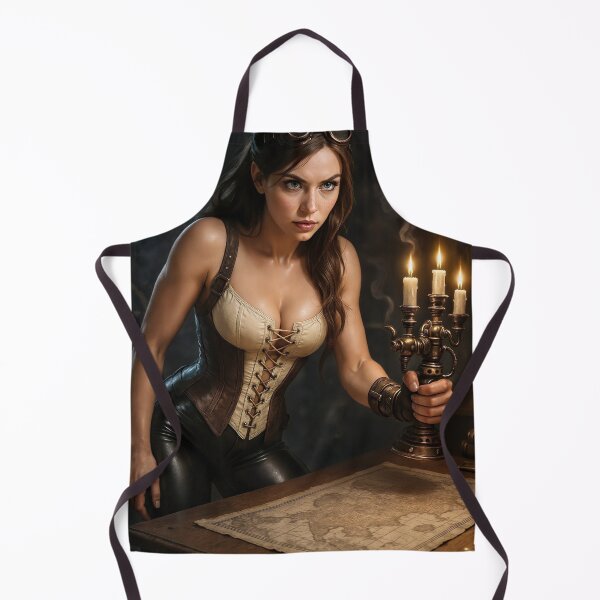 Item preview, Mujer steampunk sostiene un candelabro sobre un mapa designed and sold by CathryneDelamort.