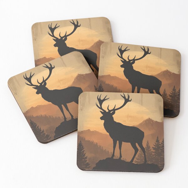Item preview, Majestic Stag Silhouette at Sunset - Deer in Mountain Landscape Wildlife Art designed and sold by TitanRN.