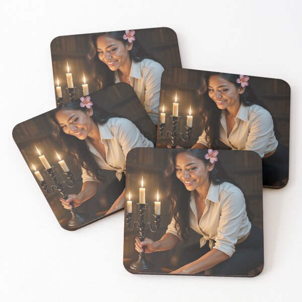 Item preview, Shanti woman holds candleabra smiling designed and sold by CathryneDelamort.