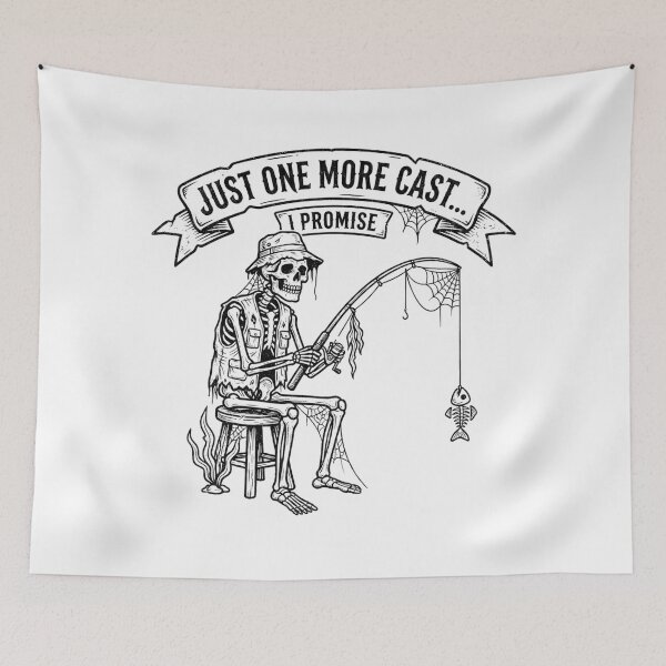 Item preview, "Just One More Cast" Skeleton Fisherman Retro Fishing designed and sold by EverBranz-stor.