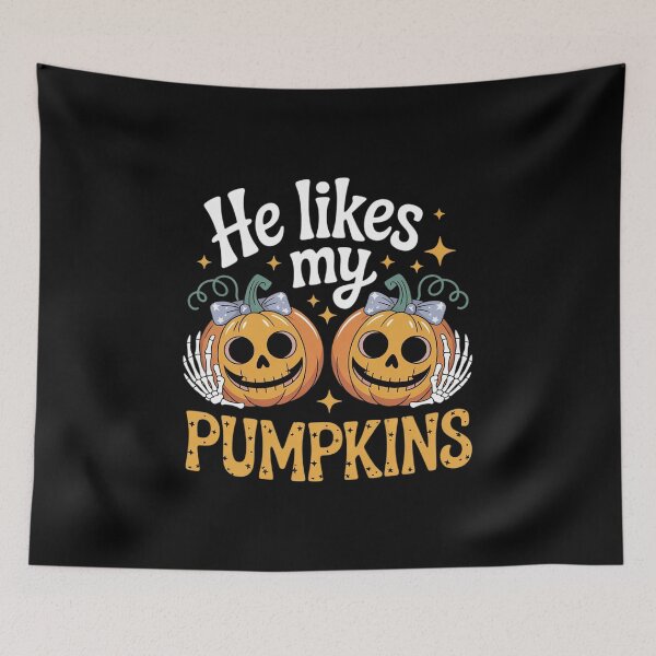 Item preview, He Likes My Pumpkins I Like Her Broomstick Couples Halloween  designed and sold by VerseFarm.