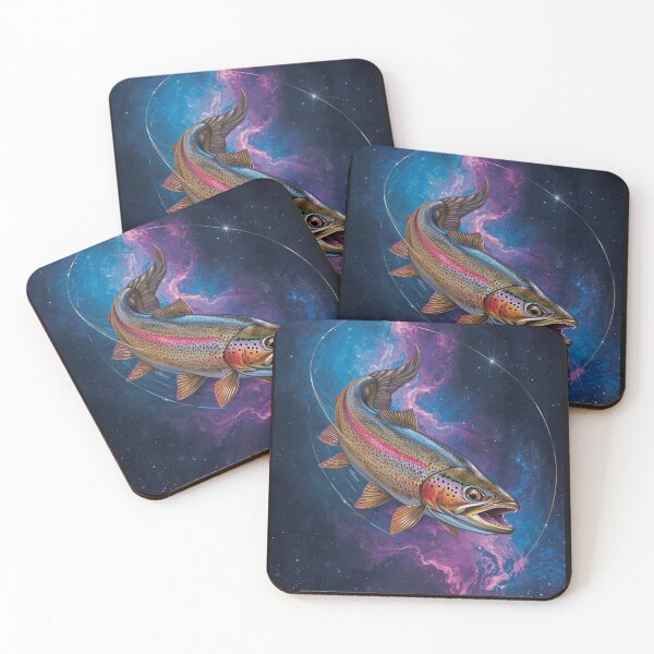 Item preview, Cosmic Rainbow Trout Swimming Through Galaxy Nebula - Space Fish Art designed and sold by TitanRN.