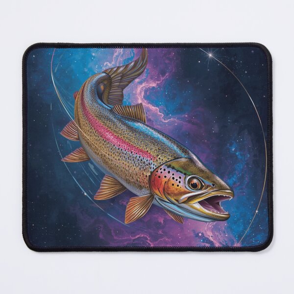 Item preview, Cosmic Rainbow Trout Swimming Through Galaxy Nebula - Space Fish Art designed and sold by TitanRN.