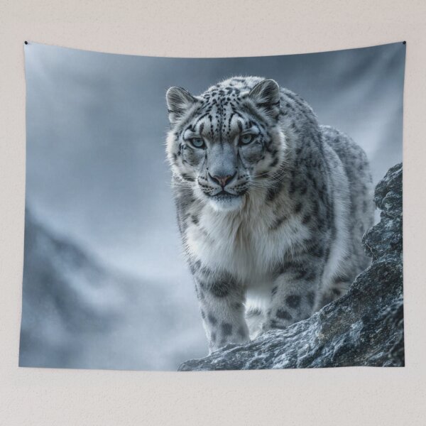 Item preview, Majestic Leopard Standing on Snowy Mountain in Winter Wilderness Landscape designed and sold by LeoArt007.