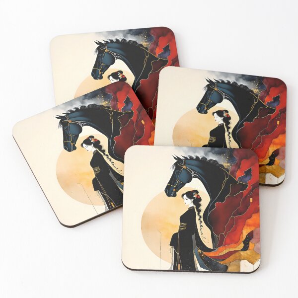 Item preview, Fire Horse and Woman - Dark Fantasy Asian Art designed and sold by SolaoLab.