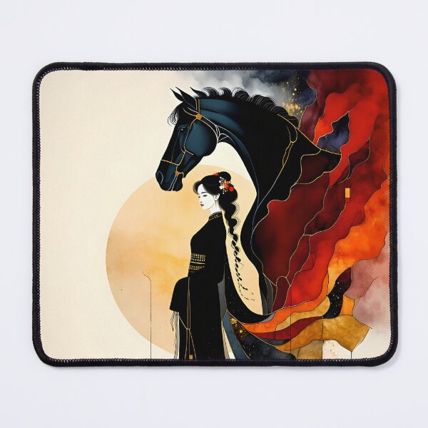 Item preview, Fire Horse and Woman - Dark Fantasy Asian Art designed and sold by SolaoLab.