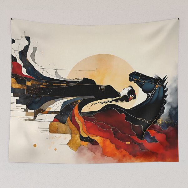 Item preview, Fire Horse and Woman - Dark Fantasy Asian Art designed and sold by SolaoLab.