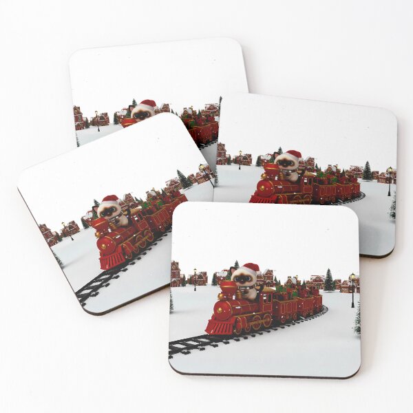 Item preview, Christmas Train Conductor Cat – Whimsical Holiday Village Art designed and sold by meesub.