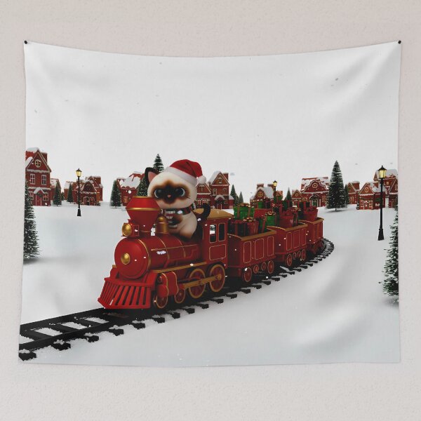 Item preview, Christmas Train Conductor Cat – Whimsical Holiday Village Art designed and sold by meesub.
