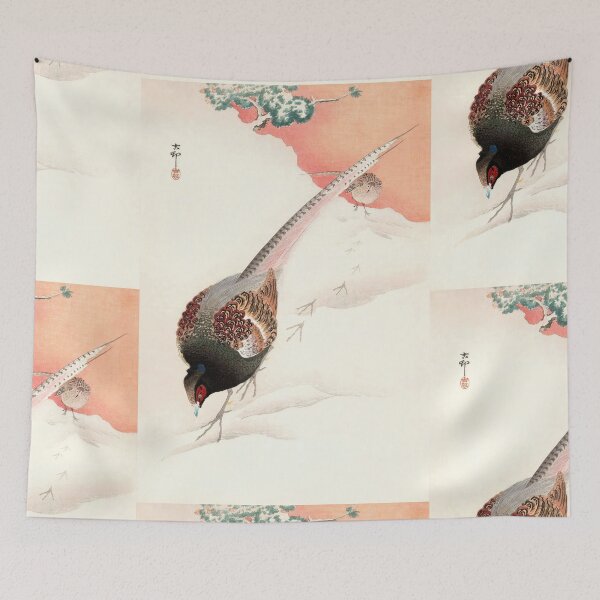 Item preview, A Pair of Pheasants in the Snow by Ohara Koson : Japanese Poster of Yomei Gate Style 2 by Yoshida Hiroshi : tranquil temple Japanese poster designed and sold by artofuniverse.