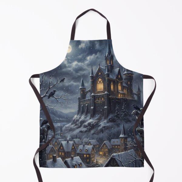 Item preview, Moonlit Gothic Castle Christmas – Dark Fairytale Winter Village Art designed and sold by MuseAI.