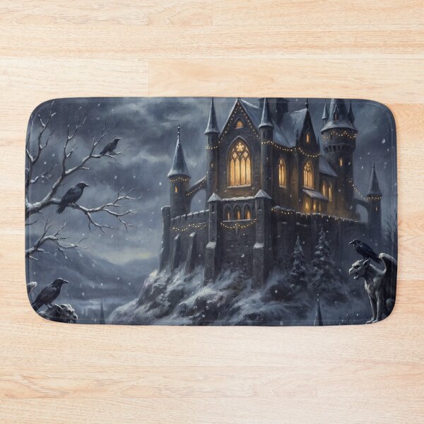 Item preview, Moonlit Gothic Castle Christmas – Dark Fairytale Winter Village Art designed and sold by MuseAI.