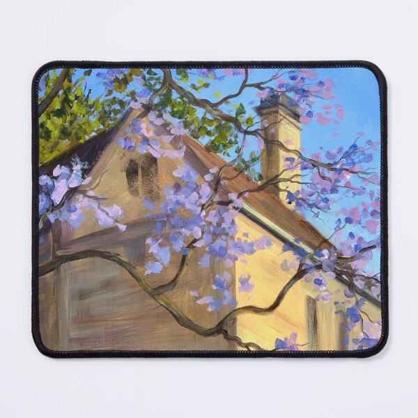 Item preview, Yellow stone house with jacaranda designed and sold by ShellyDu.