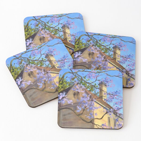 Item preview, Yellow stone house with jacaranda designed and sold by ShellyDu.