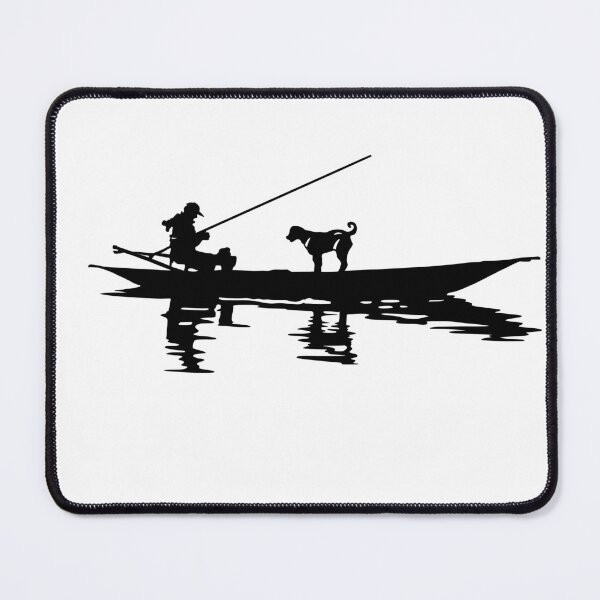 Item preview, Fisherman and Dog on Boat – Minimal Outdoor Adventure Art designed and sold by LotusDigitalArt.
