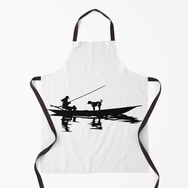 Item preview, Fisherman and Dog on Boat – Minimal Outdoor Adventure Art designed and sold by LotusDigitalArt.