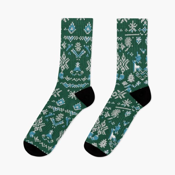 Item preview, Cozy Nordic Green Knit Pattern with Reindeer & Snowflakes designed and sold by designwiss.