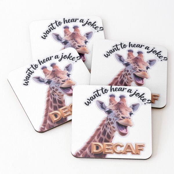 Item preview, Modern Realistic Giraffe "Want to Hear a Joke? DECAF" Pun Sticker Design  designed and sold by ARTCREATESHOP.
