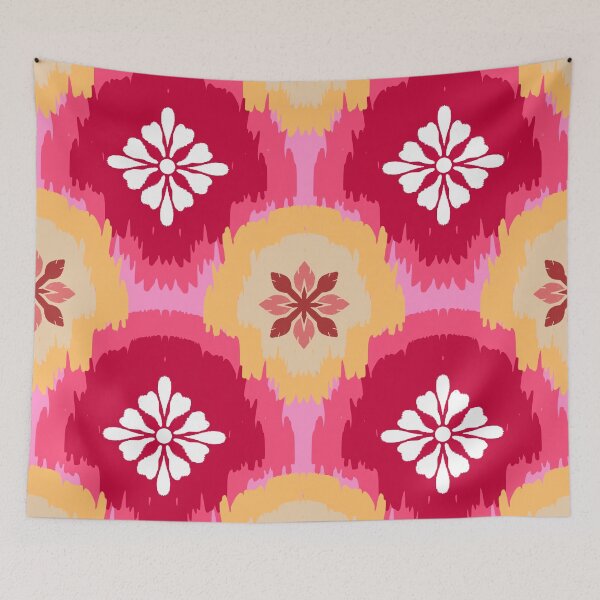Aperçu de l'œuvre Motif ikat tribal audacieux en losanges sur fond bleu marine créée et vendue par Modular Prints.