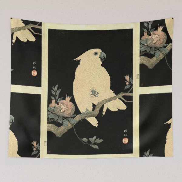 Item preview, Cockatoo and Pomegranate Style 3 by Ohara Koson : Vintage Japanese Poster designed and sold by artofuniverse.
