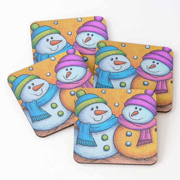 Item preview, Colorful Snowman Couple - Vibrant Winter Art with Blue & Purple Hats designed and sold by Lamarcy.