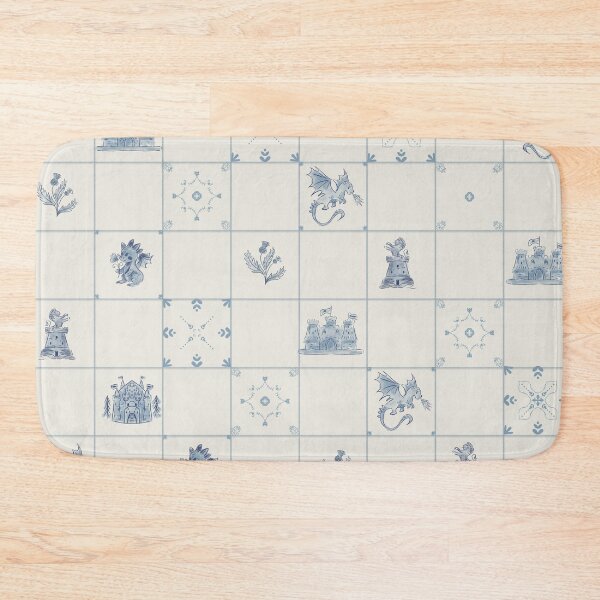 Item preview, Delft Tiles Castlecore Dragons & Medieval Fantasy Castles in soft blue tone designed and sold by aneladesigns.