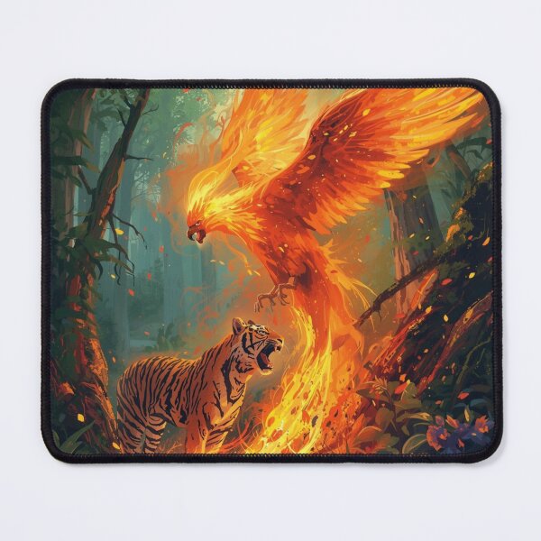 Item preview, Epic Phoenix vs Tiger Battle in Enchanted Forest - Fantasy Mythical Creatures Art designed and sold by TitanRN.