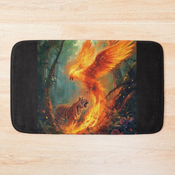 Item preview, Epic Phoenix vs Tiger Battle in Enchanted Forest - Fantasy Mythical Creatures Art designed and sold by TitanRN.