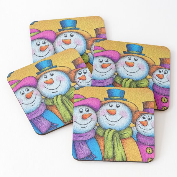 Item preview, Colorful Snowman Friends - Vibrant Orange & Blue Christmas Art designed and sold by Lamarcy.