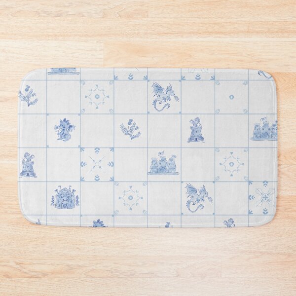 Item preview, Delft Tiles Castlecore Dragons & Medieval Fantasy Castles in soft blue tone designed and sold by aneladesigns.