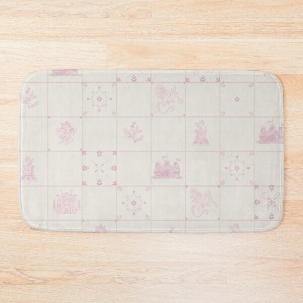 Item preview, Delft Tiles Castlecore Dragons & Medieval Fantasy Castles in soft pink tone designed and sold by aneladesigns.