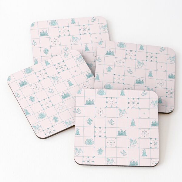 Item preview, Delft Tiles Castlecore Dragons & Medieval Fantasy Castles in teal tone designed and sold by aneladesigns.