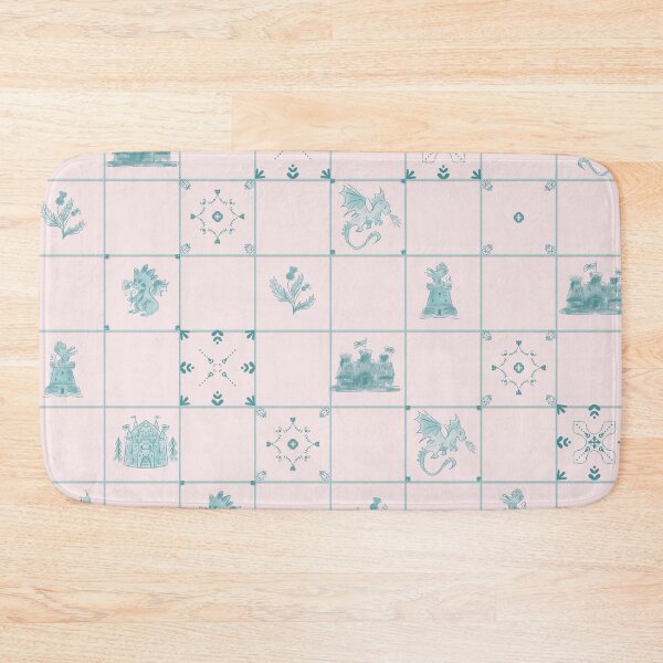 Item preview, Delft Tiles Castlecore Dragons & Medieval Fantasy Castles in teal tone designed and sold by aneladesigns.