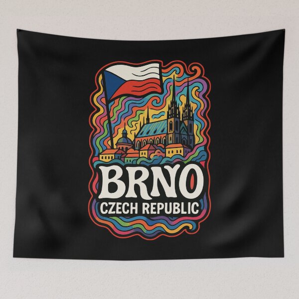 Item preview, Brno Czech Republic Flag Travel Trippy Art designed and sold by TomFrontierArt.