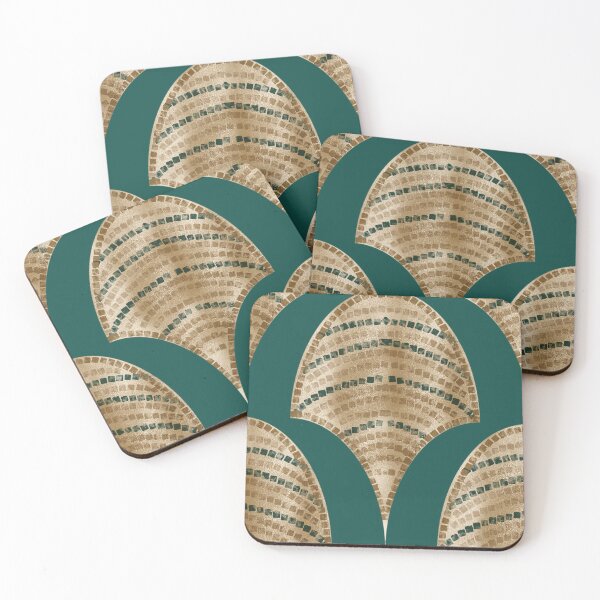 Item preview, Golden Mosaic Art Deco Fans Great Gatsby Glam in Deep Teal Green &Gold  designed and sold by aneladesigns.